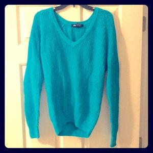 Teal cotton sweater cable knit all natural fabric great for all seasons Vintage